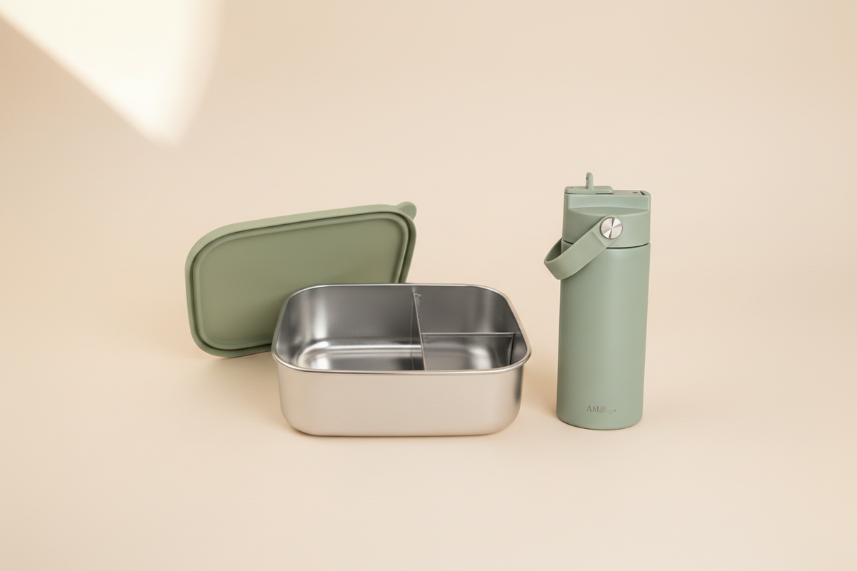 Pack personnalisé AM Baby - Gourde isotherme & Boite à lunch acier