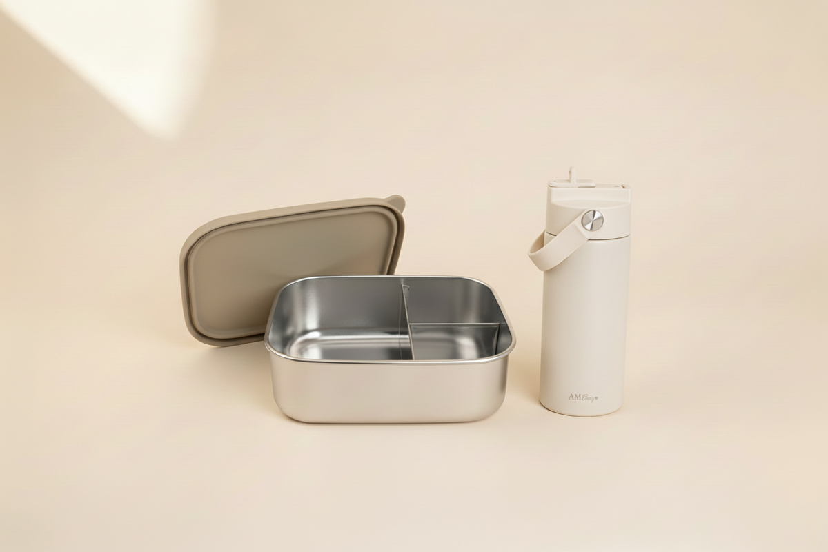 Pack personnalisé AM Baby - Gourde isotherme & Boite à lunch acier